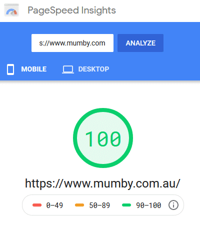 Google Pagespeed Insights - Mumby